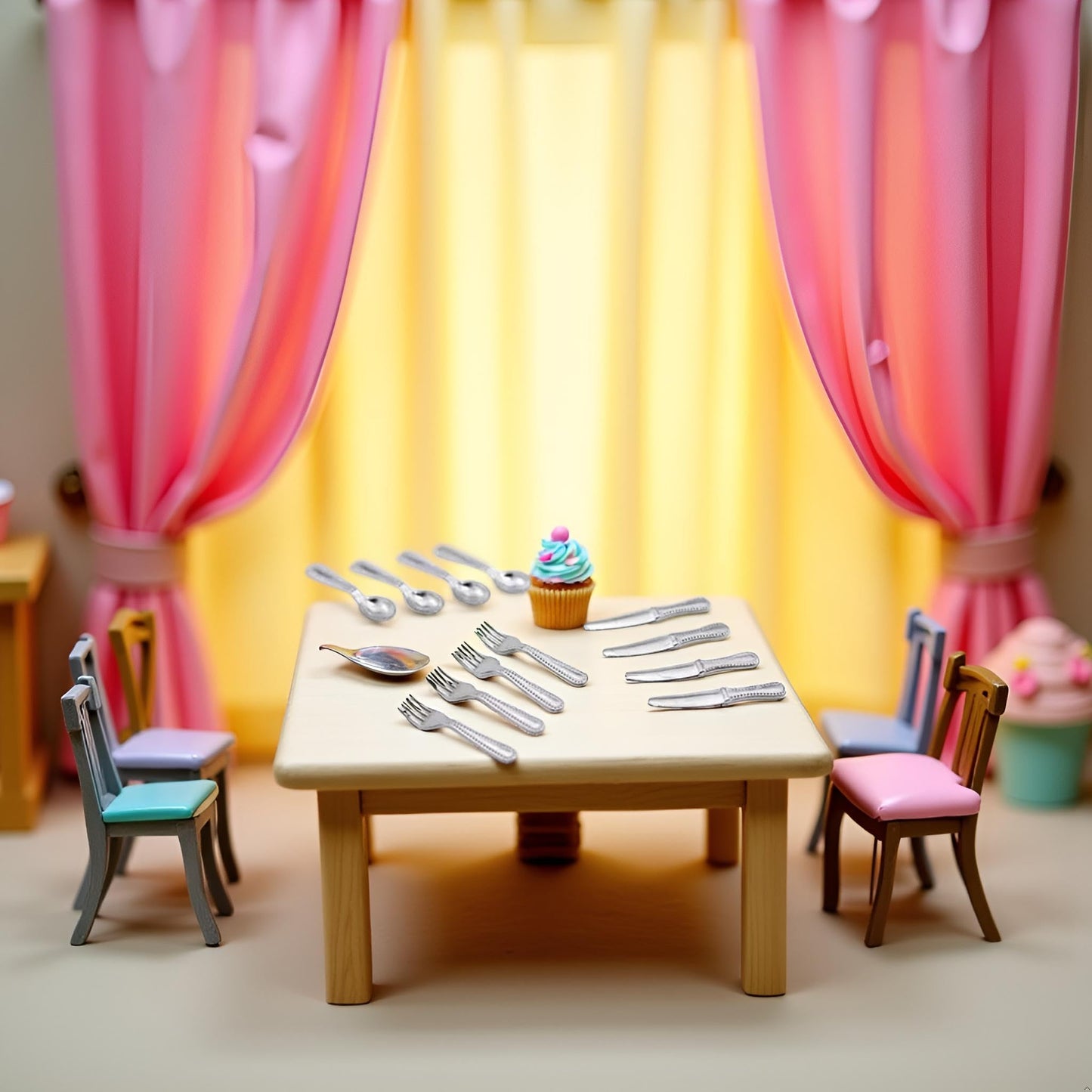 12 Pcs Silver 1/12 Miniature Silverware Knife Fork Spoon 12Pcs Set Dollhouse Decoration Accessories, Miniature Dollhouse mini Knives for Cupcake