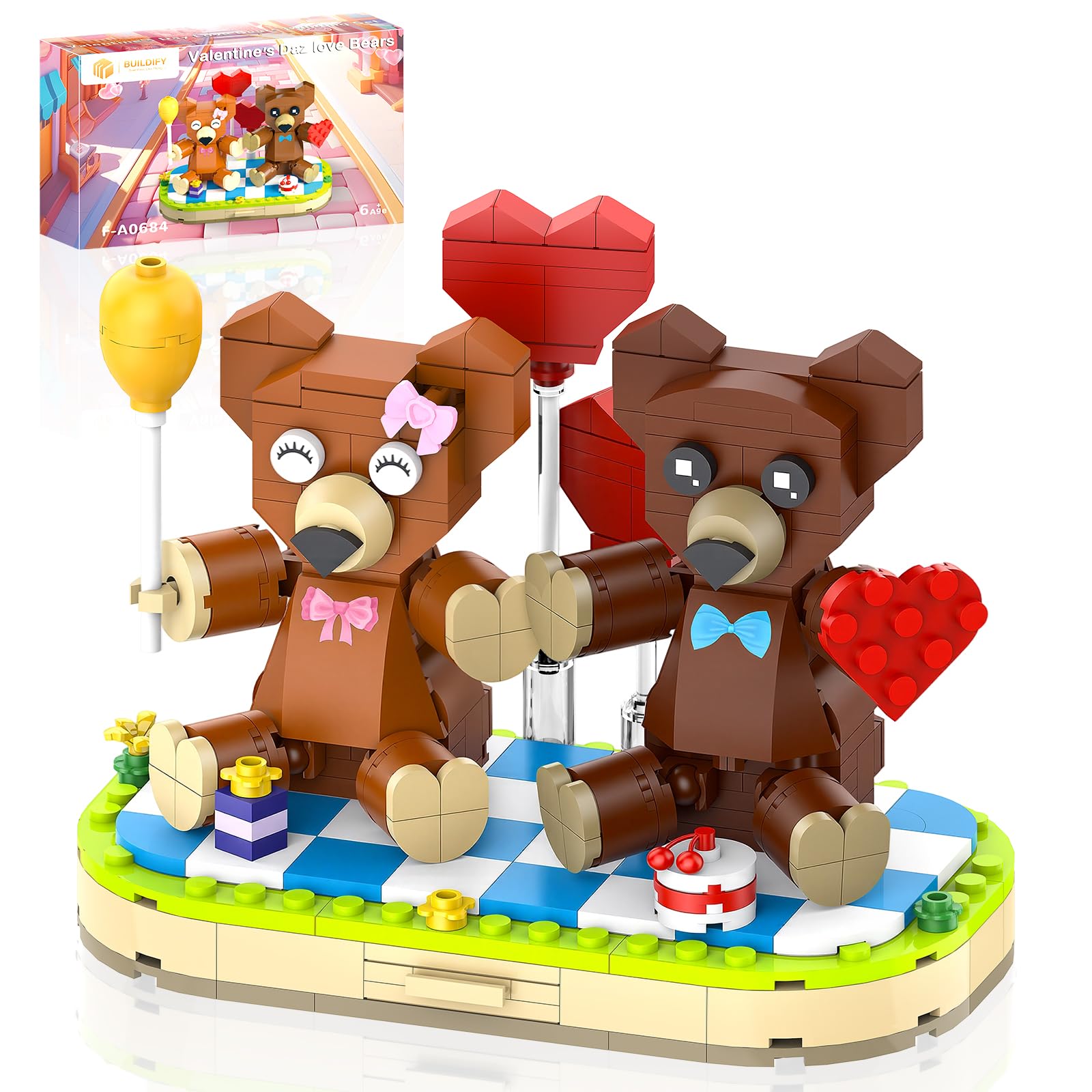 aphpaio Valentine’s Brown Bear Building Toy Sets for Lover, Art Love Collectible Home Wedding Decor, Cute Bears with Heart, Valentines Gift