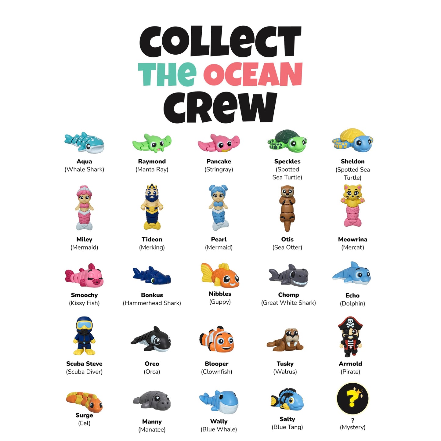 Wigglitz Ocean Theme 25 Pack with Storage Pouch - 25 Collectible Wiggly Fidget Toys - Award-Winning, Plant-Based, Made in USA - Ocean Characters for