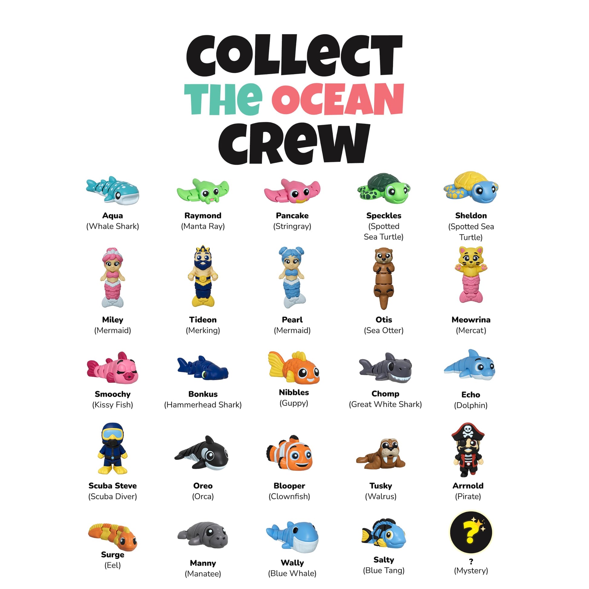 Wigglitz Ocean Theme 25 Pack with Storage Pouch - 25 Collectible Wiggly Fidget Toys - Award-Winning, Plant-Based, Made in USA - Ocean Characters for
