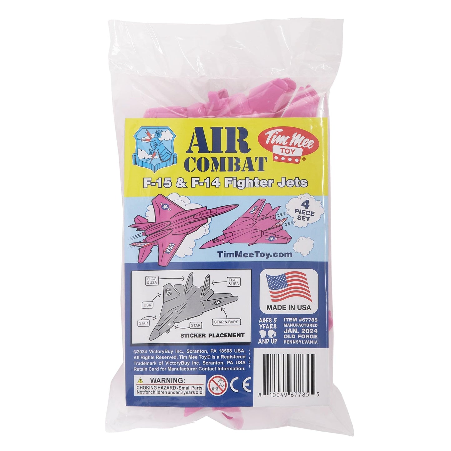 TimMee Plastic Army Men Combat Fighter Jets - 4pc Pink Airplanes Made in USA