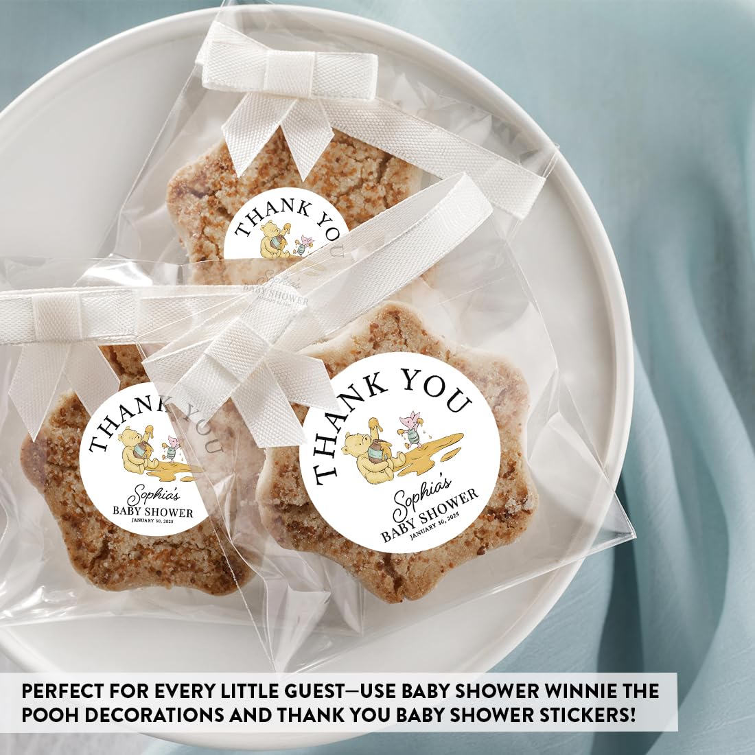 Andaz Press Personalized Classic Winnie the Pooh Baby Shower Decorations, 2 Inch Thank You Stickers, Baby Shower Stickers for Candy, Favors