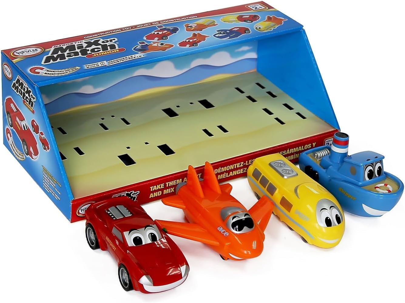 POPULAR PLAYTHINGS Magnetic Vehicles for Toddlers 1-3, Mix or Match Car Toys, Set of 4 Gift for Kids - Vehicles Junior