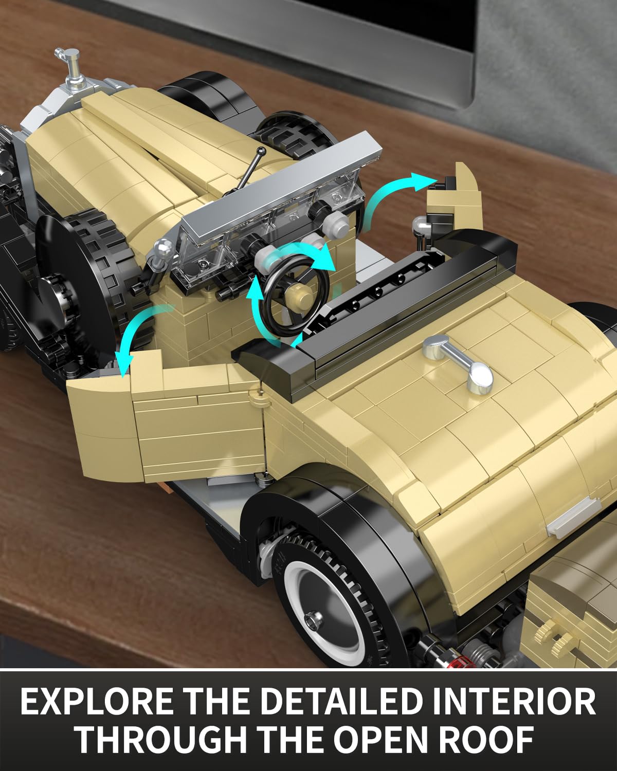 Mould King 10115 Classic Vintage Car Building Kit, Retro Car Building Blocks Sets, 1:16 Scale Convertible Sports Cars Display Model, Collectible Set
