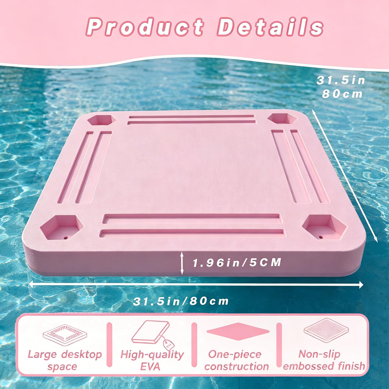 TheClouds Floating Mahjong Table for Pool, 31.5" x 31.5" Waterproof Mahjong Table, Floating Mahjong Board & Game Tray for Hot Tub, Outdoor Party, Card