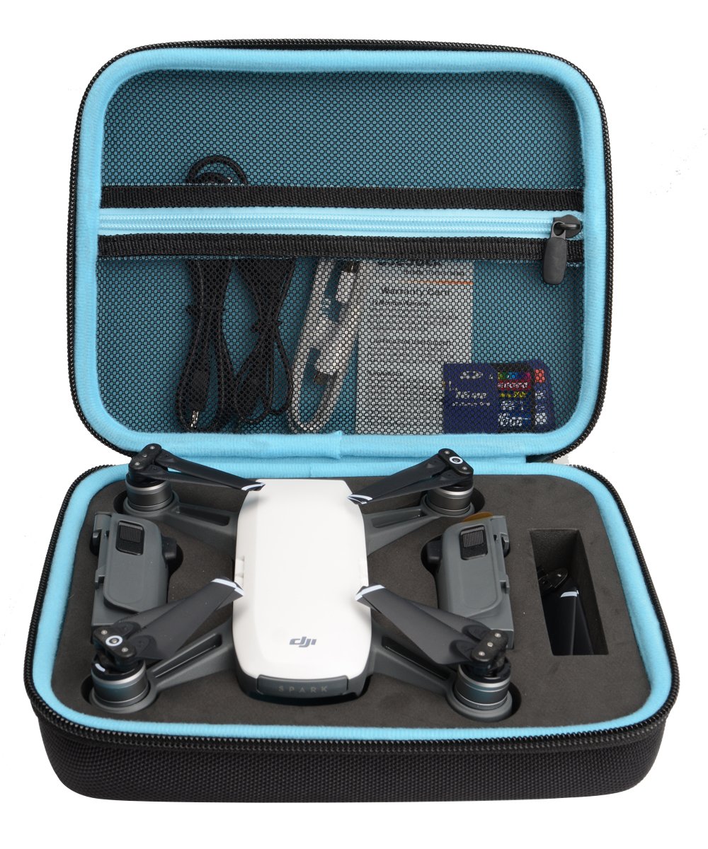 CaseSack Designed Protection Case for DJI Spark Mini Quadcopter Drone, Slots for extra batteries and propellers, Mesh Pocket for accessories (Black