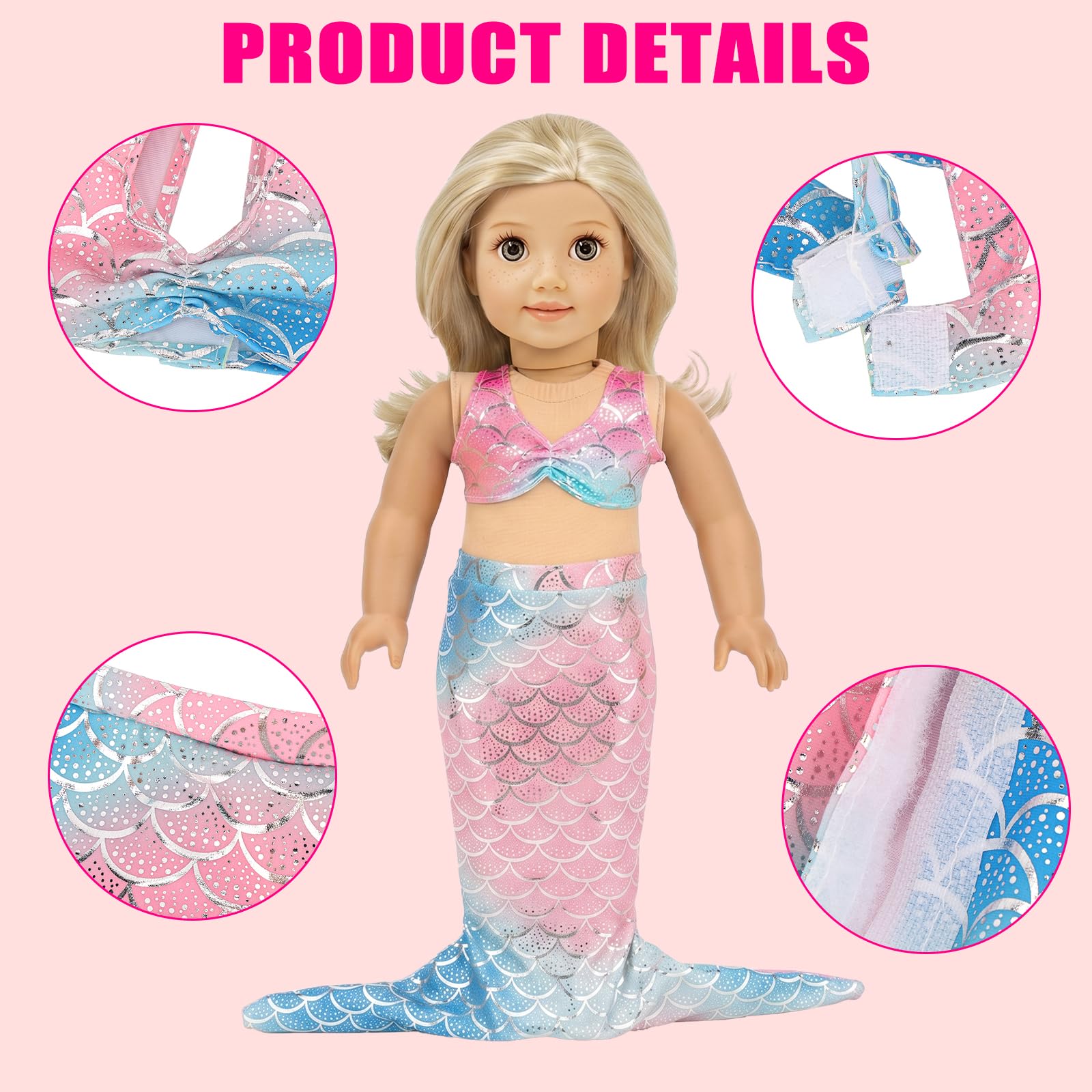 Barwa 18 Inch Doll Clothes Accessories 3 Sets Princess Mermaid Tail Outfits Dress Swimsuit Bikini Tops Underwear Swimwear for 18 Inch Dolls
