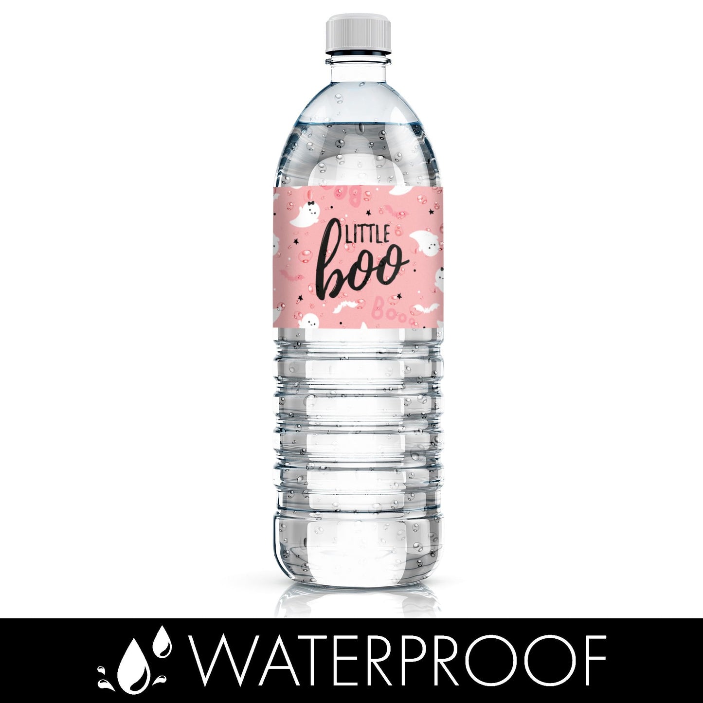 Pink Little Boo Ghost Girl Baby Shower Water Bottle Labels, 20 Count