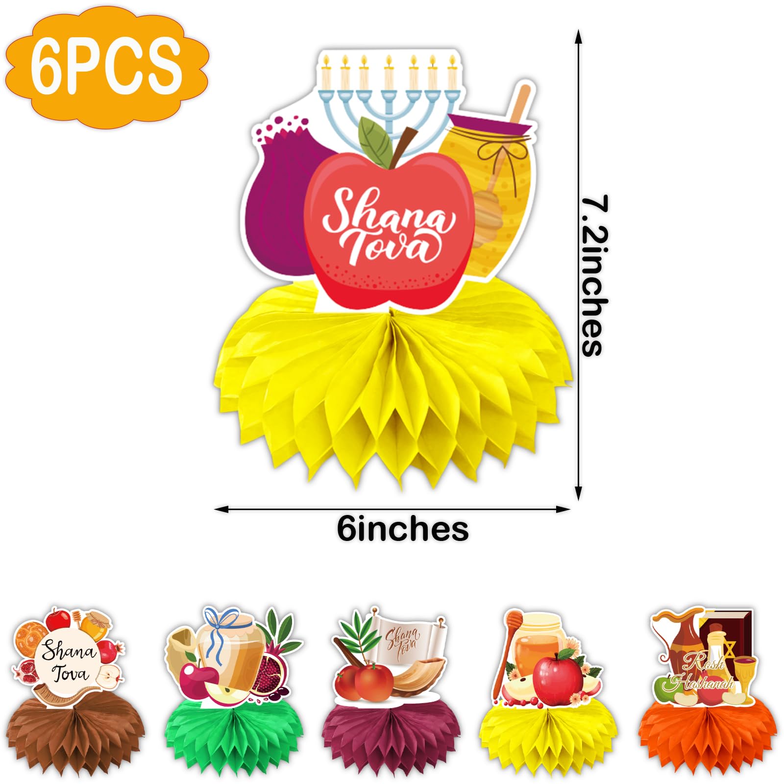 Rosh Hashanah Honeycomb Centerpiece Decoration Table Toppers Jewish New Year Shana Tova Party Supplies Honeycomb Table Centerpieces- 6 Count