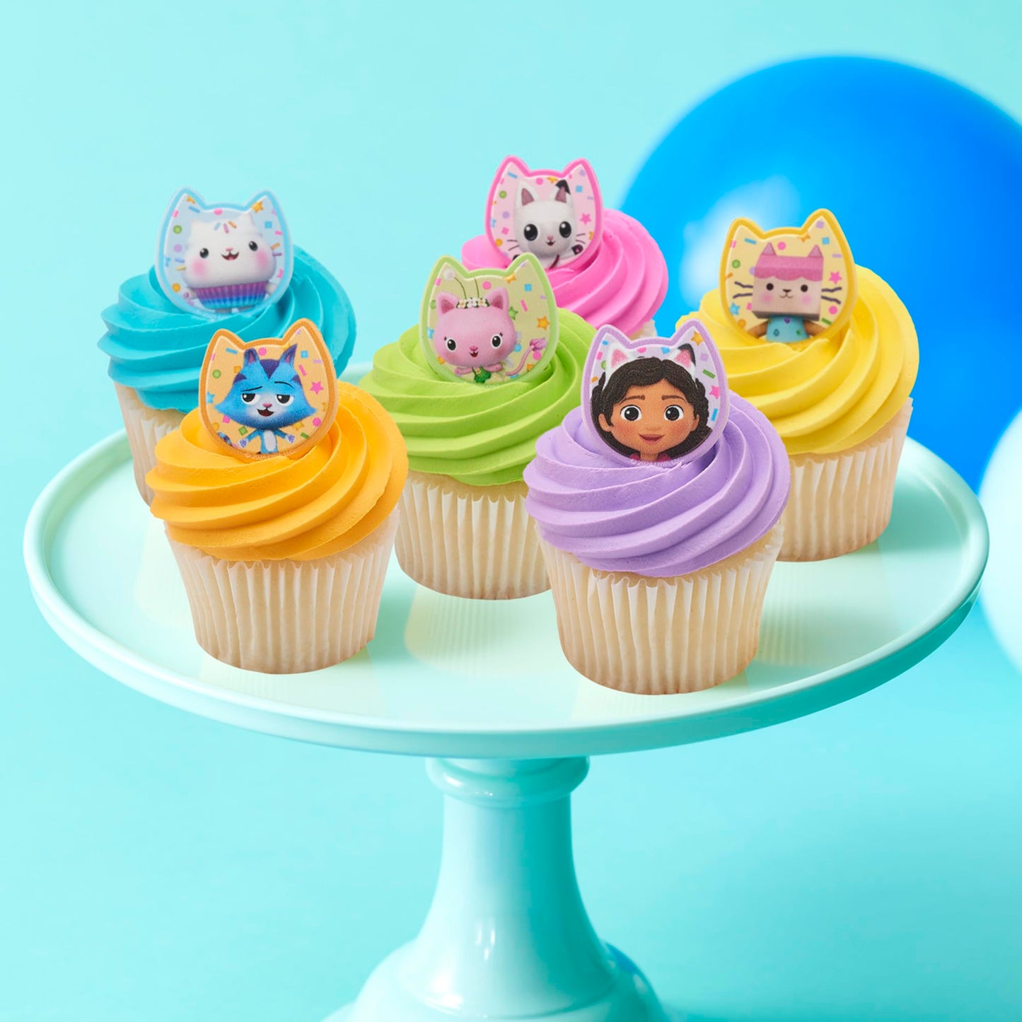 DecoPac DreamWorks Gabby's Dollhouse Rings, 72 Cupcake Decorations Featuring Gabby, Pandy Paws, Irresistible Kitty Characters, and Super Fun