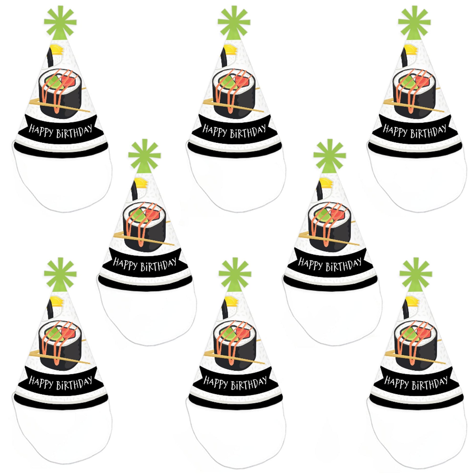 Big Dot of Happiness Let’s Roll - Sushi - Cone Happy Birthday Party Hats for Kids and Adults - Set of 8 (Standard Size)