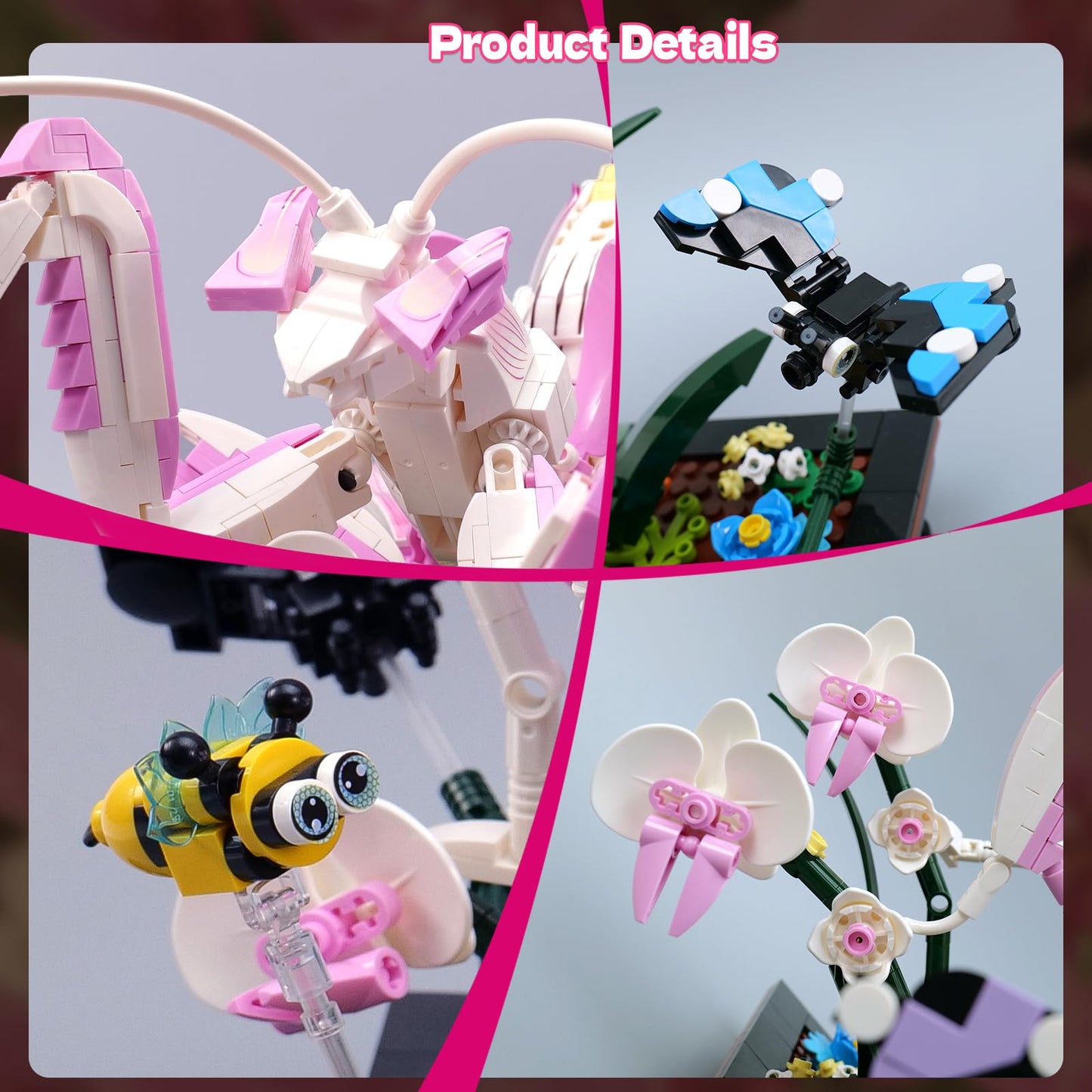 GXJTYYBS Orchid Praying Mantis Flowers Bonsai Building Set, MOC Insects Nature Inspired STEM Kit for Adults, Stunning Desk Decor for Home/Office,