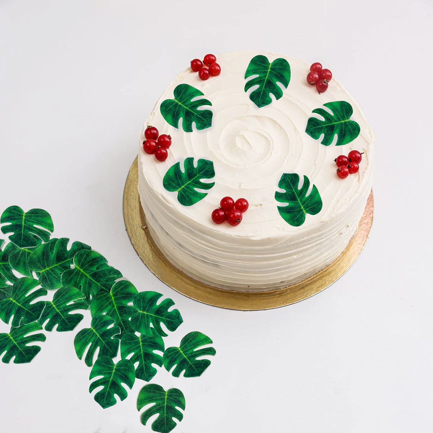 48pcs Edible Tropical Turtle Leaves Cupcake Toppers, CGHCEAI Palm Leaves Cake Decoration For Hawaii Theme Jungle Party Cake Toppers Birthday Party