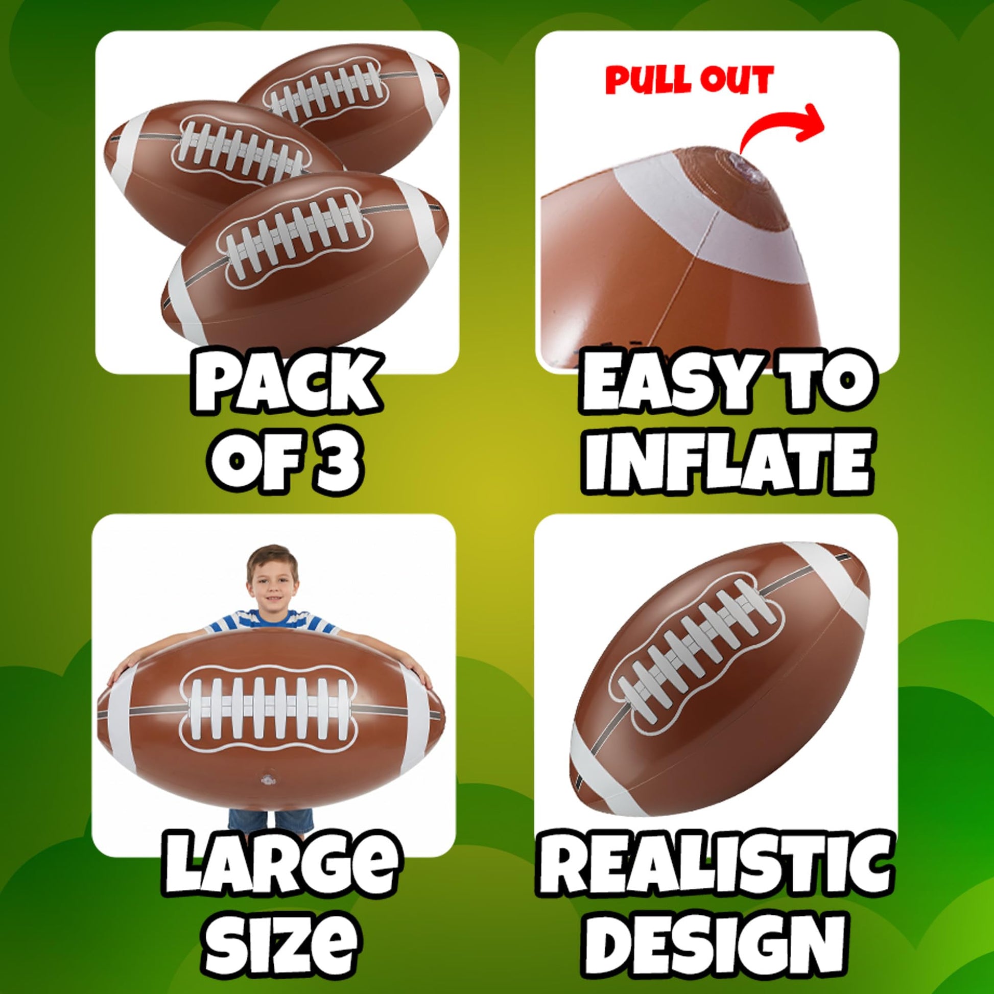 24-Inch Giant Inflatable Footballs - Blow Up Ball Party Decoration - 3 Pack