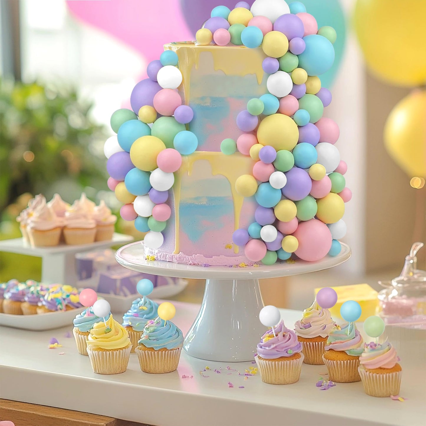 240PCS Ball Cake Toppers Foam Balls Cake Decorations Cupcake Inserts