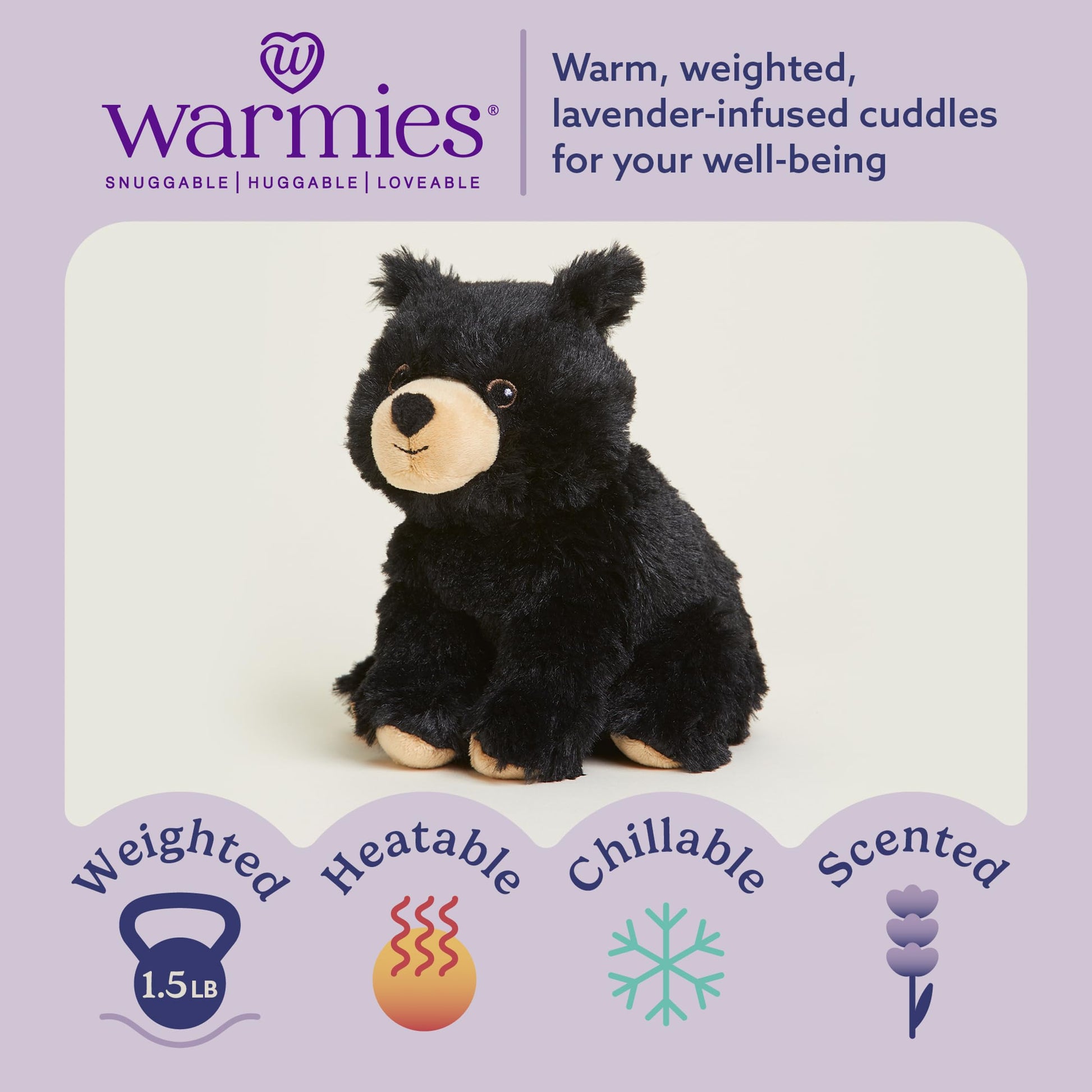 warmies Microwavable & Weighted Stuffed Animals, Black Bear - Microwavable Heat Therapy - Weighted Plushie Comfort - Stuffed Animal Heating Pad -