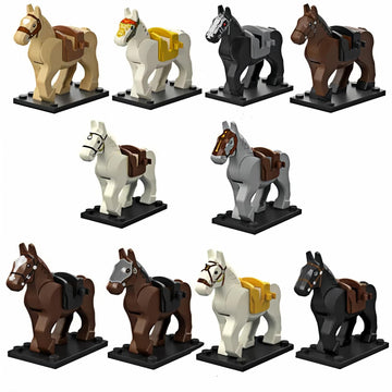 TRavesty Military Medieval War Horse Building Block Set, 10 PCS Custom War Horse Kit for Minifigures, Military Battle Scenes Minifigures Horse Set