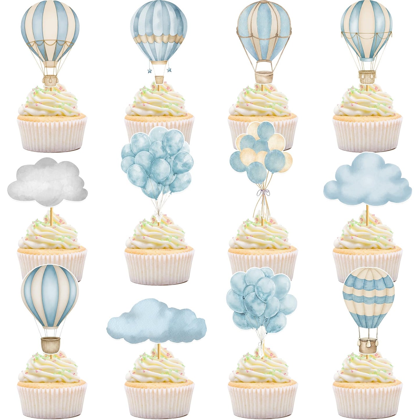 36pcs Hot Air Balloon Cupcake Toppers: Hot Air Balloon Decorations Adventure Awaits Baby Shower Hot Air Balloon Baby Shower Decorations