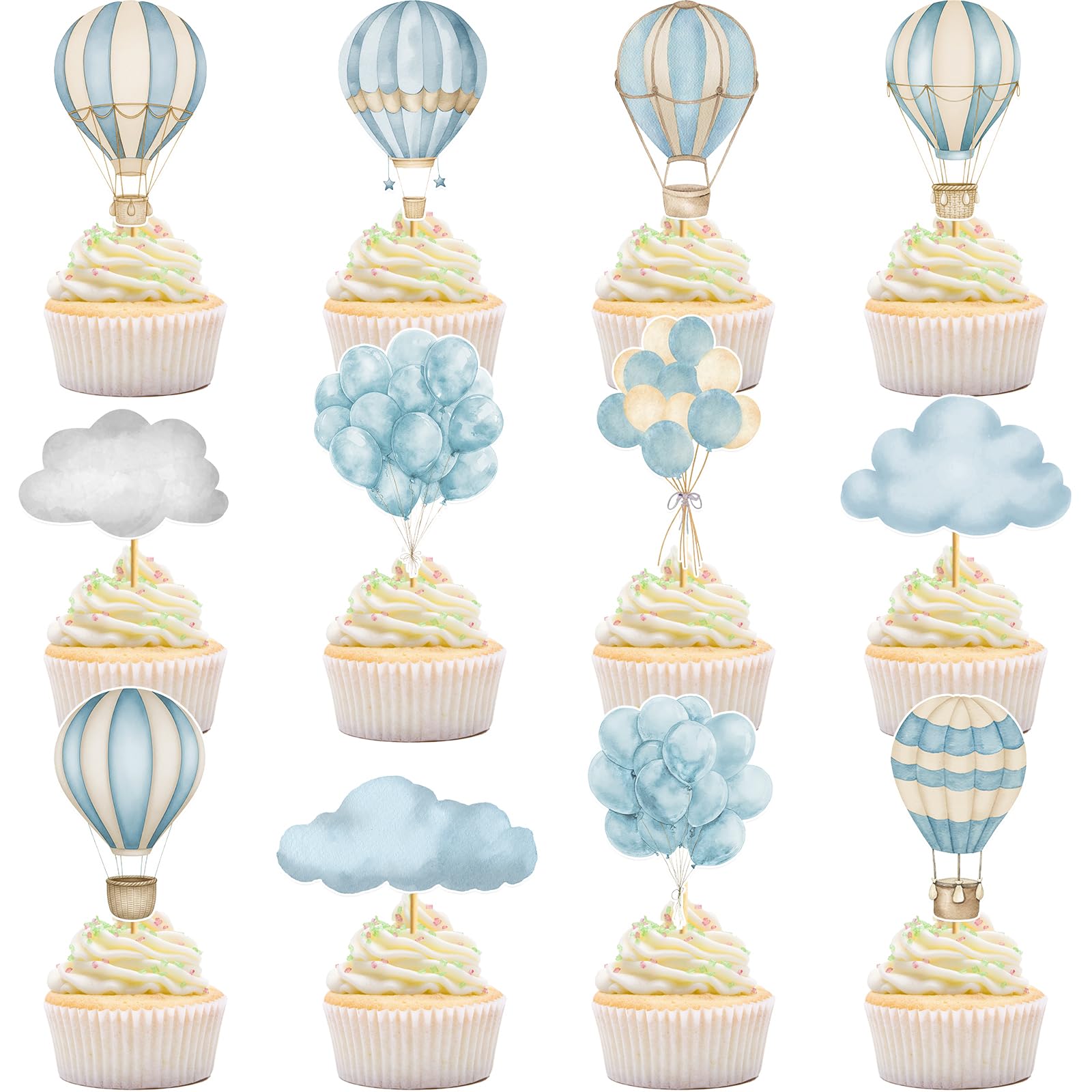36pcs Hot Air Balloon Cupcake Toppers: Hot Air Balloon Decorations Adventure Awaits Baby Shower Hot Air Balloon Baby Shower Decorations