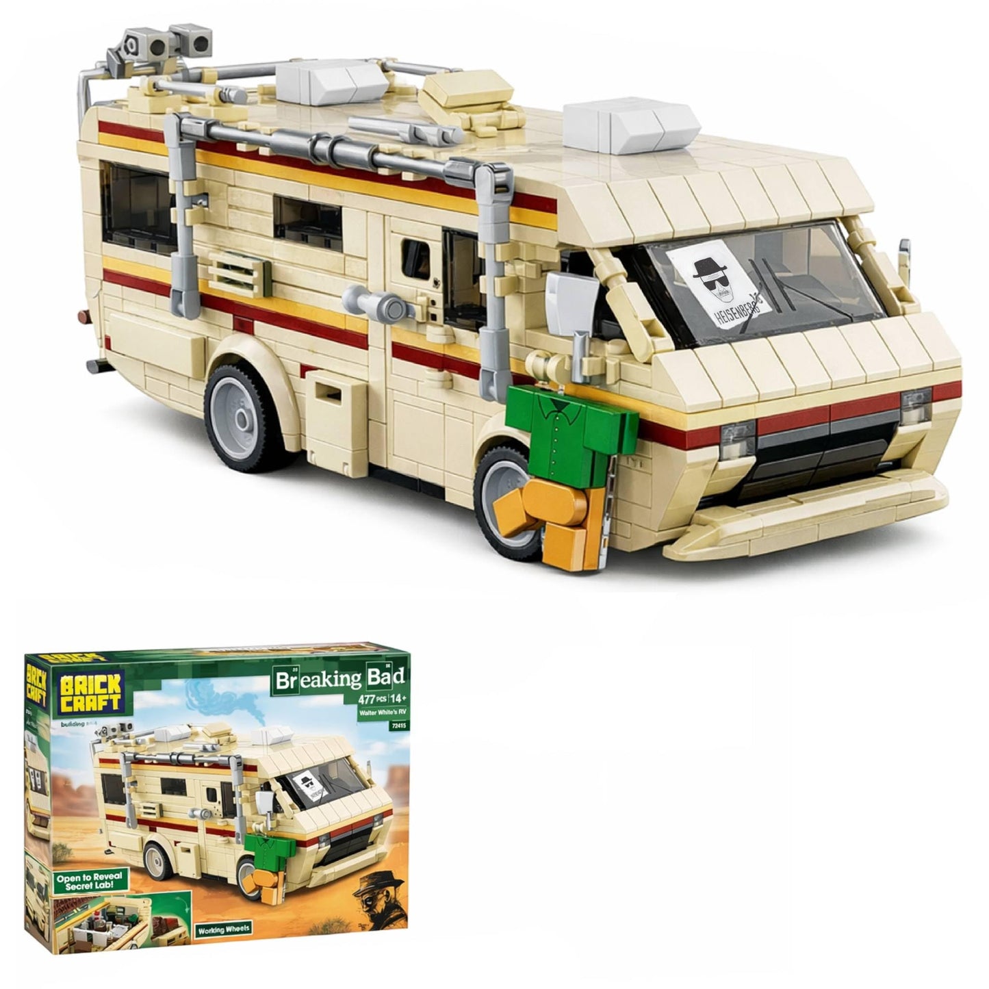 Brickcraft Officially Licensed Breaking Bad RV Building Kit (477 Pieces) Walter White’s Rolling Camper Van Set with Secret Lab Interior, TV Show
