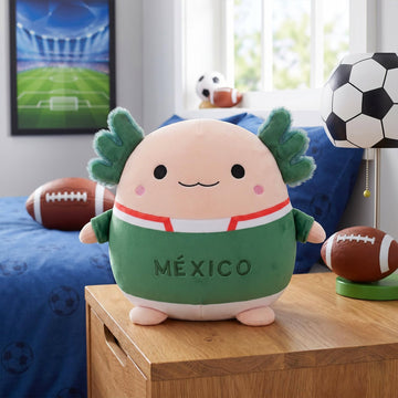 Qodwnep Mexico Axolotl Plush Pillow, Cute Axolotl Stuffed Animal Plush with Soccer Jersey, Soft Salamander Plushies Cushion for Fans, Room Decor Gifts