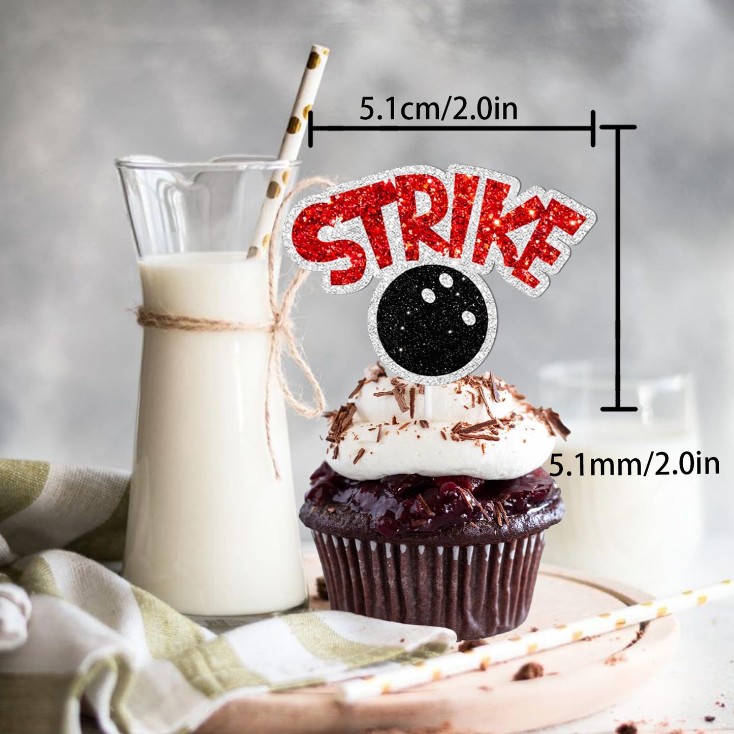 18pcs Black Glitter Bowling Dessert Cupcake Topper Bowling Strike Entertainment Theme Decor Supplies Baby Shower Boys Girls Happy Birthday Party
