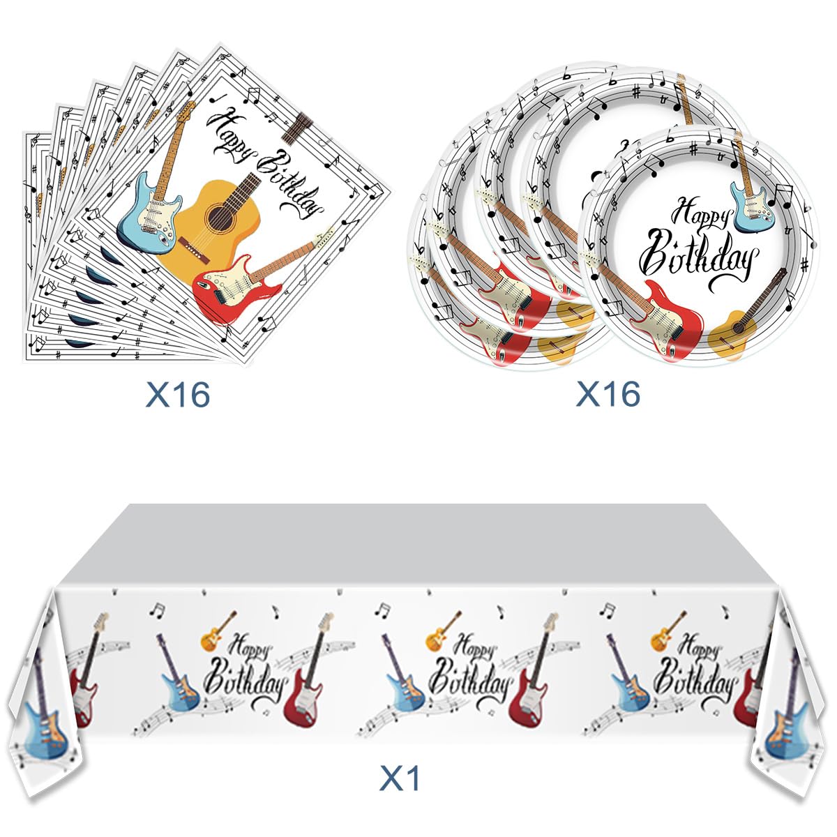 33pcs Rock Music Guitar Party Tableware, Music Guitar Notes Birthday Party Supplies
