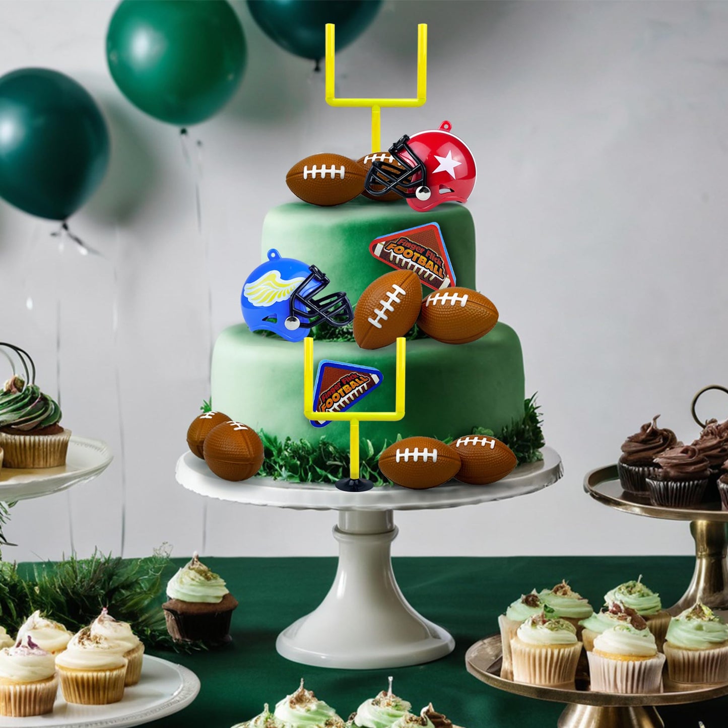 14 PCS Football Party Supplies Set with Goal Post Topper Mini Footballs and Mini Helmet Perfect for Game Day and Football Themed Birthday Parties