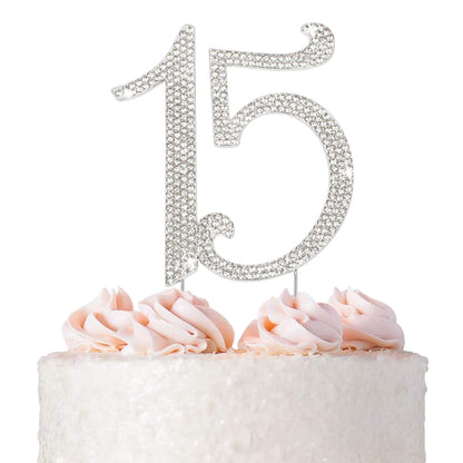 15 Cake Topper - Silver Rhinestone - 15th Birthday or Anniversary
