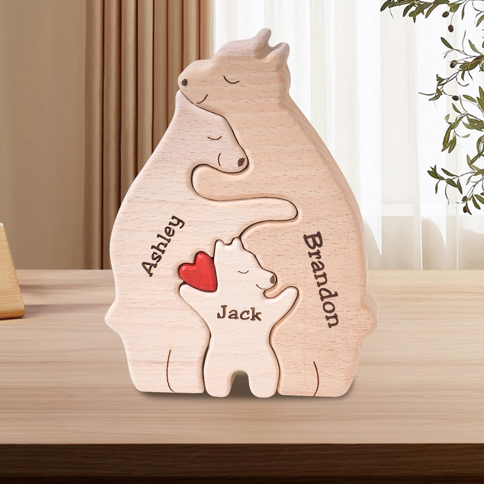 Personalized Wooden Bear Puzzle Family Name Sculpture Wooden Decor Gift
