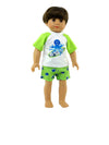 American Fashion World Boy’s Surfing Octopus Rash Guard and Swim Trunks Set for 18-Inch Dolls | Premium Quality & Trendy Design | Dolls Clothes |