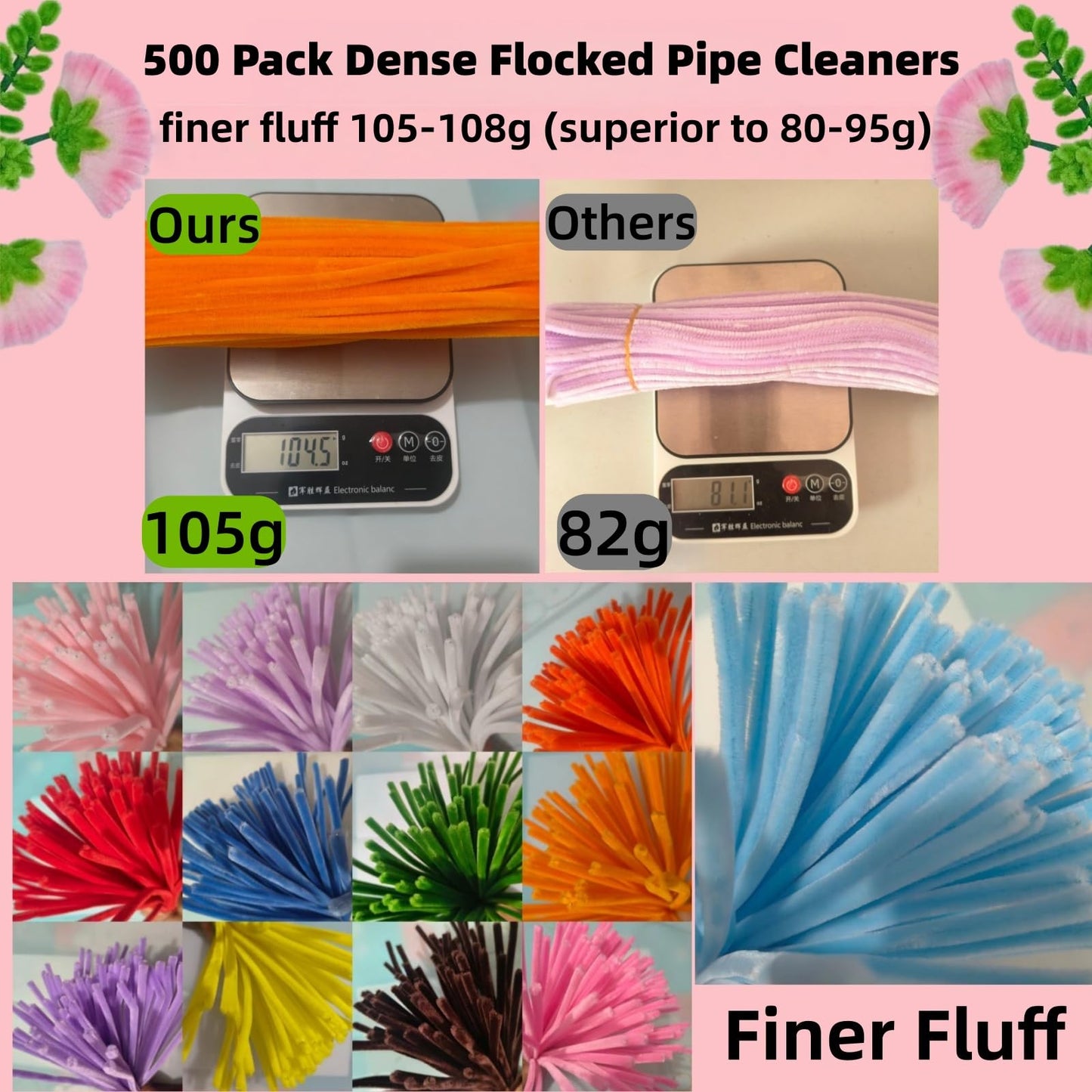 zoqdtu 500 Pcs Pipe Cleaners Flower Craft Kit, 13 Colors 12 in x 7mm