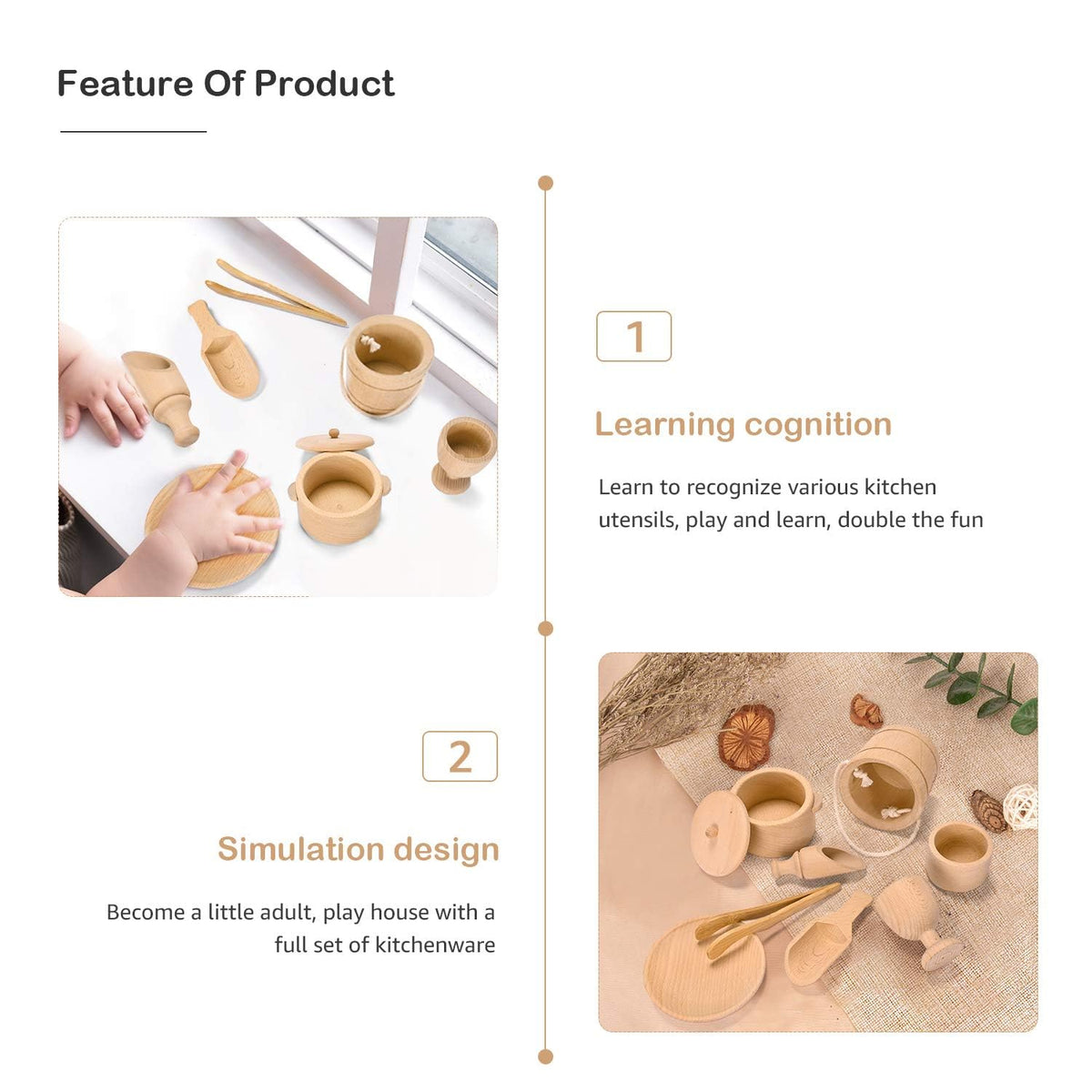 MONT PLEASANT Montessori Toys Sensory Bin Toys for Toddlers Set of 9 Wooden Waldorf Toys Wooden Scoops and Tongs for Transfer Work and Fine Motor