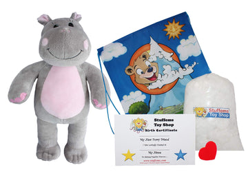 Stuffems Toy Shop Make Your Own Stuffed Animal 16" "Happy the Hippo - No Sew - Kit with Cute Backpack!