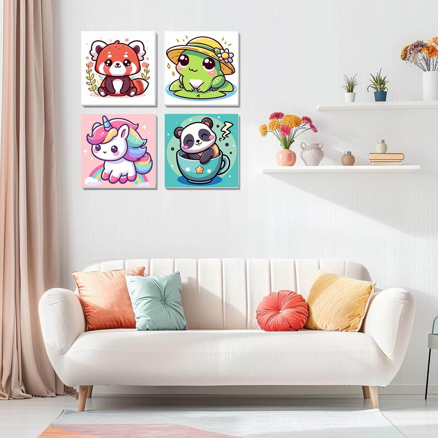 HOIYLDS Framed 4 Pack Paint by Number for Kids, Cute Animals Paint by Numbers for Kids Ages 8-12, Paint by Numbers Kits Children Beginner, DIY Acrylic