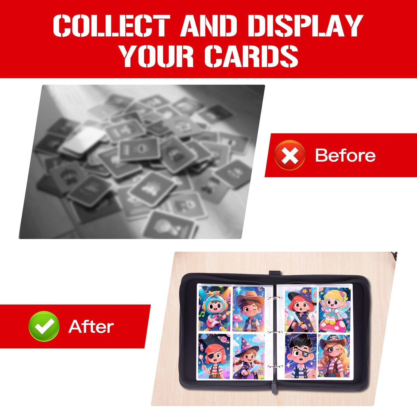 800 Card Binder 4 Pocket, Trading Card Holder Fits 800 Cards With 100 Removable Sleeves, Portable Collection Card Ablum, Game Card Case book With