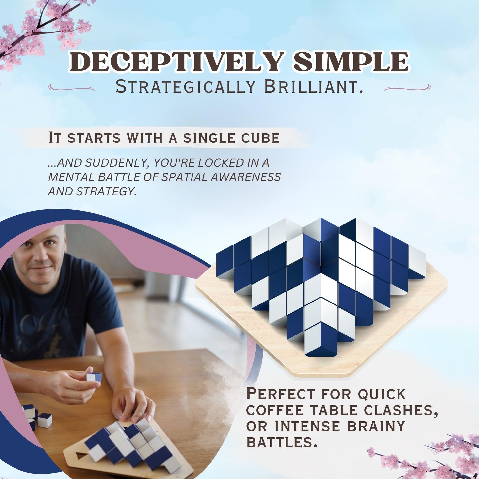 yamma 4-in-a-Row Game with Wooden Spinning Board, 3D Visual Strategy Experience for Ages 12+, a Quick and Clever Challenge Ideal for Families, Teens
