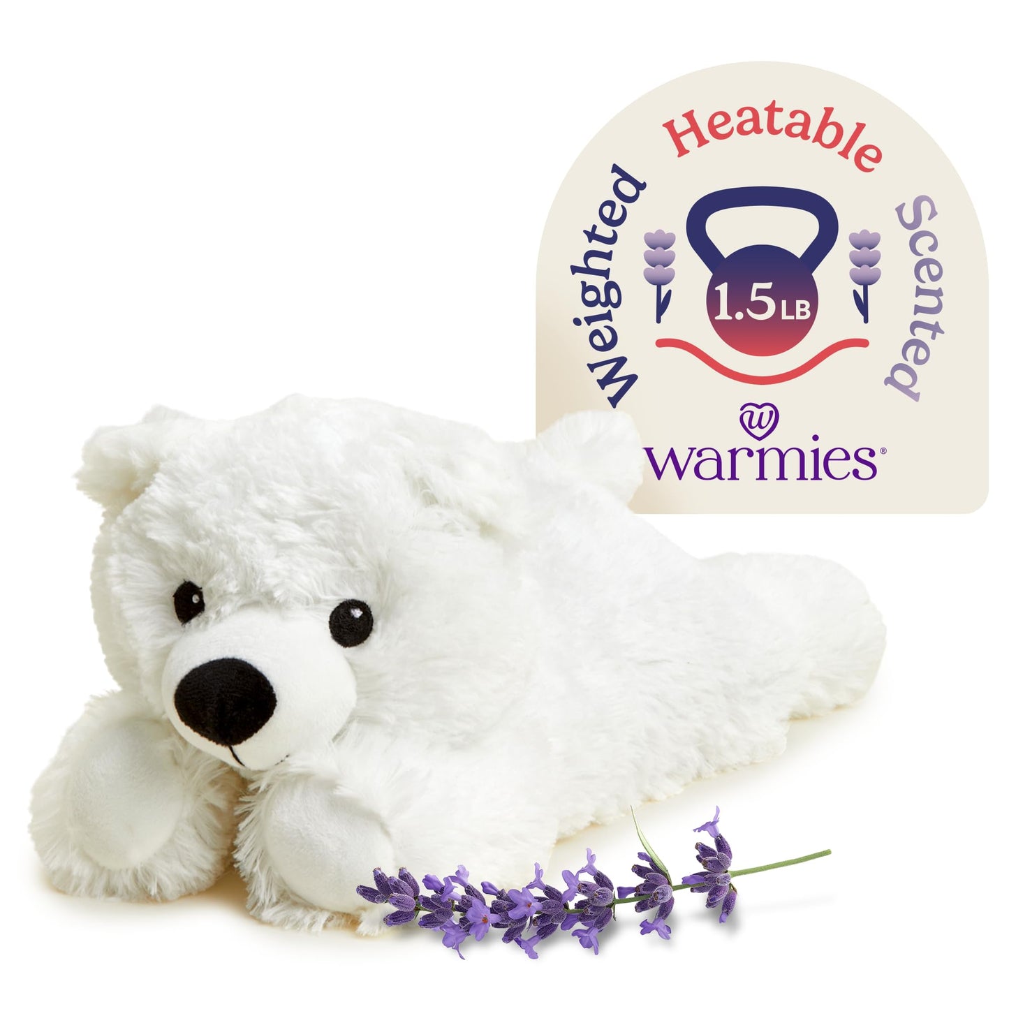 warmies Microwavable & Weighted Stuffed Animals, White Bear - Heatable Stuffed Animal, Cooling Relief - Lavender Scented Weighted Plush for Adults