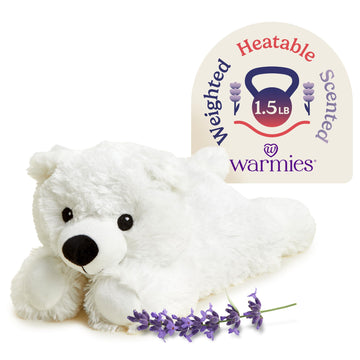 warmies Microwavable & Weighted Stuffed Animals, White Bear - Heatable Stuffed Animal, Cooling Relief - Lavender Scented Weighted Plush for Adults
