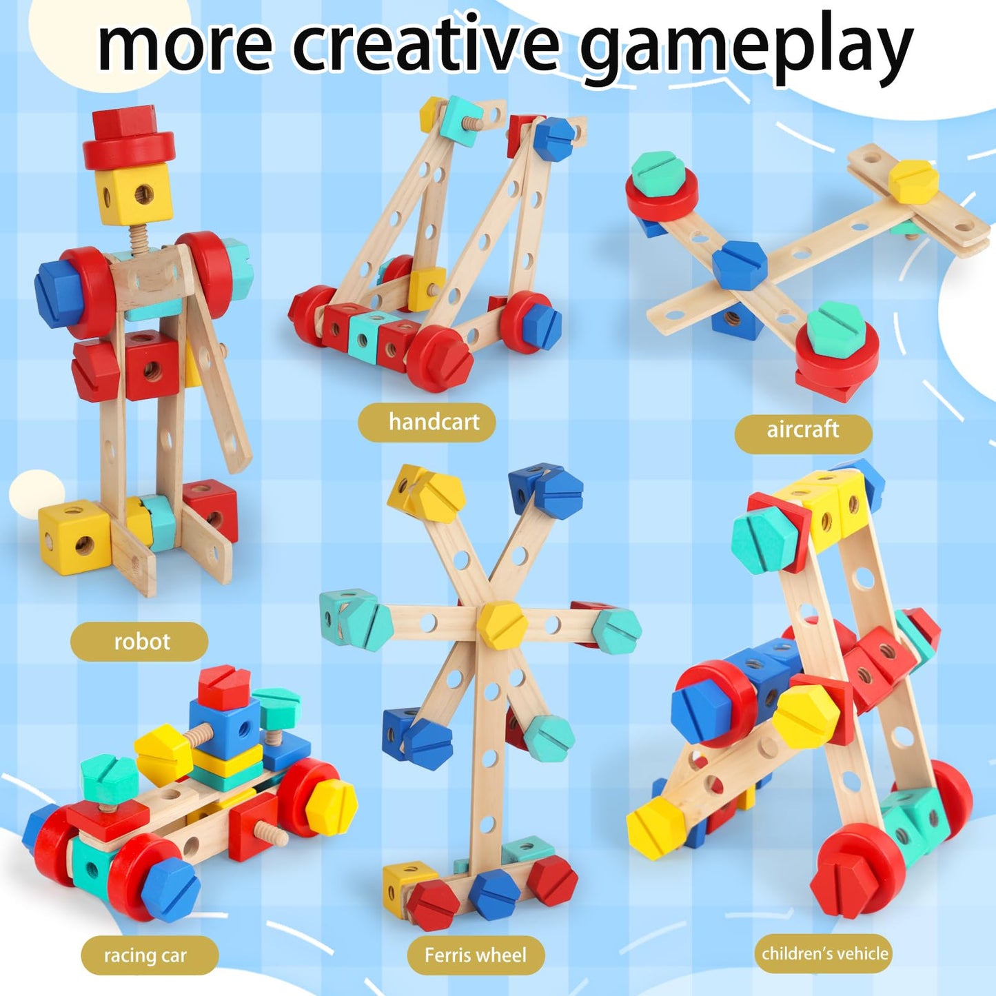 LOVELAND Wooden Nut & Bolt Building Toy for Kids Montessori STEM Construction Set with Tools, Educational Building Blocks for Toddlers Ages 3+ (Boys