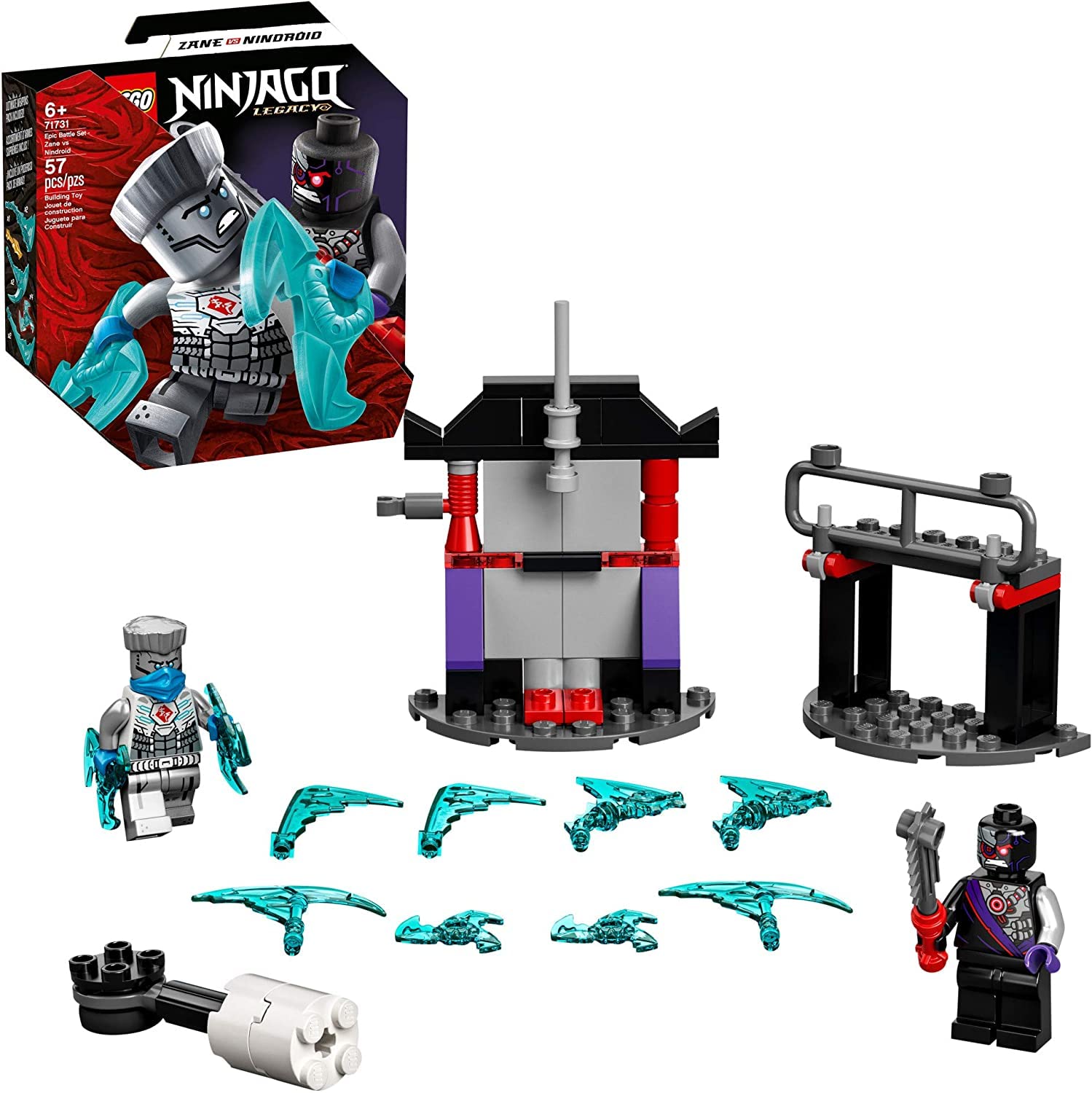LEGO NINJAGO Epic Battle Set - Zane vs. Nindroid 71731 Building Kit; Ninja Toy Playset Featuring a Spinning Battle Toy, New 2021 (56 Pieces)