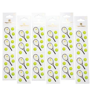 Paper House Productions Pack of 3 2" x 4" Sticker Sheets for Crafts, Scrapbooking & Collecting - Tennis Balls & Raquets 6 Pack