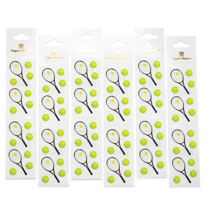 Paper House Productions Pack of 3 2" x 4" Sticker Sheets for Crafts, Scrapbooking & Collecting - Tennis Balls & Raquets 6 Pack