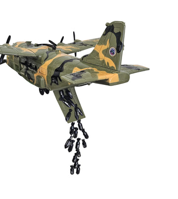 Toy Essentials Large Military 21-Inch Cargo Plane C130 Bomber Combat Air Force with Working Doors 20 Bombs and 12 Military Army Vehicles