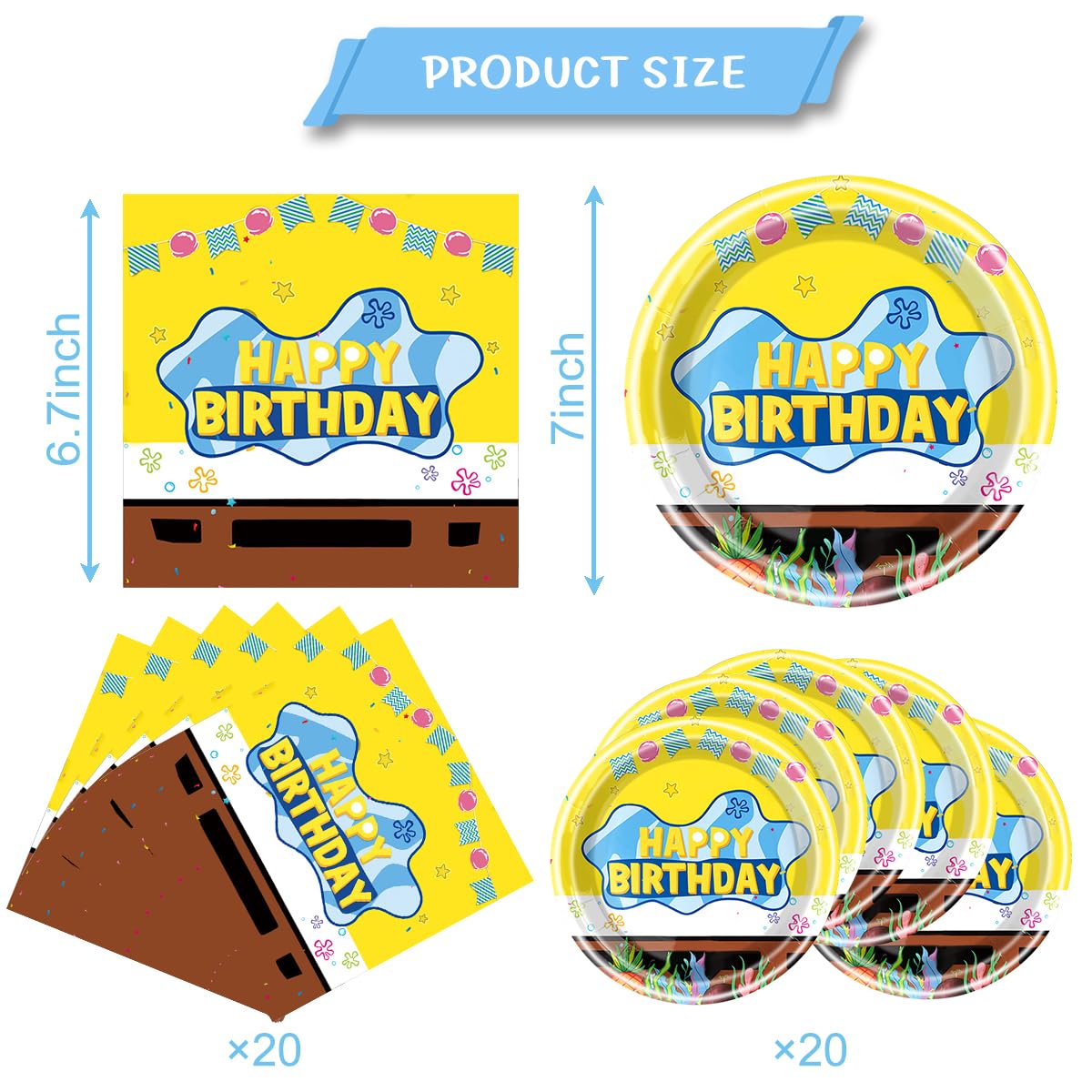 Yellow Birthday Party Supplies, 20 Plates and 20 Napkins, Yellow for Kids Birthday Party Decorations