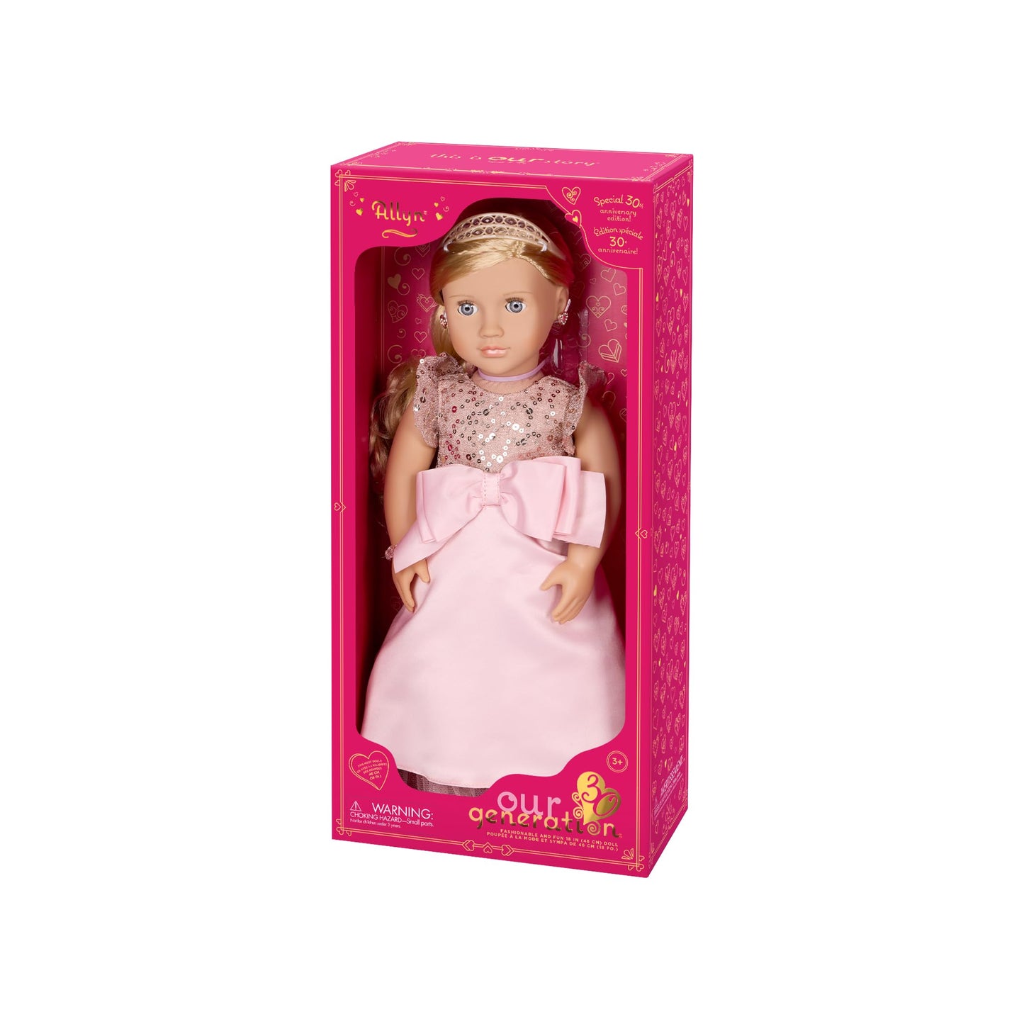 Our Generation - Special Edition 30th Anniversary Collection Doll - Unique Violet Eyes & Wavy Blonde Hair - Festive Pink Gown & Jewelry Accessories