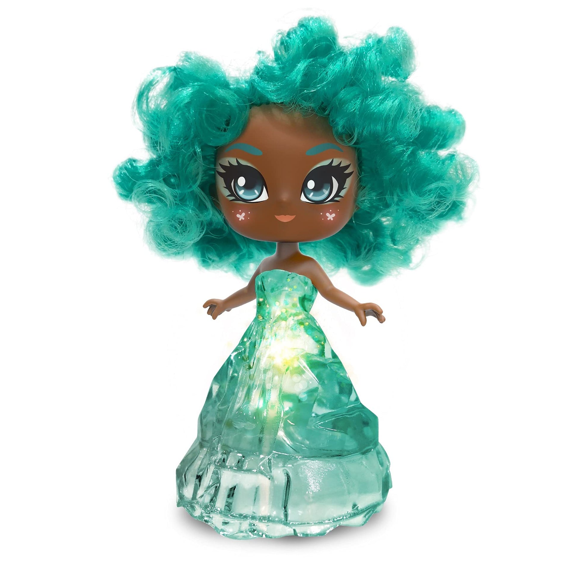 Crystalina Dolls - Turquoise Girls Collectible Toys with Color Changing LED Dress and Amulet Necklace