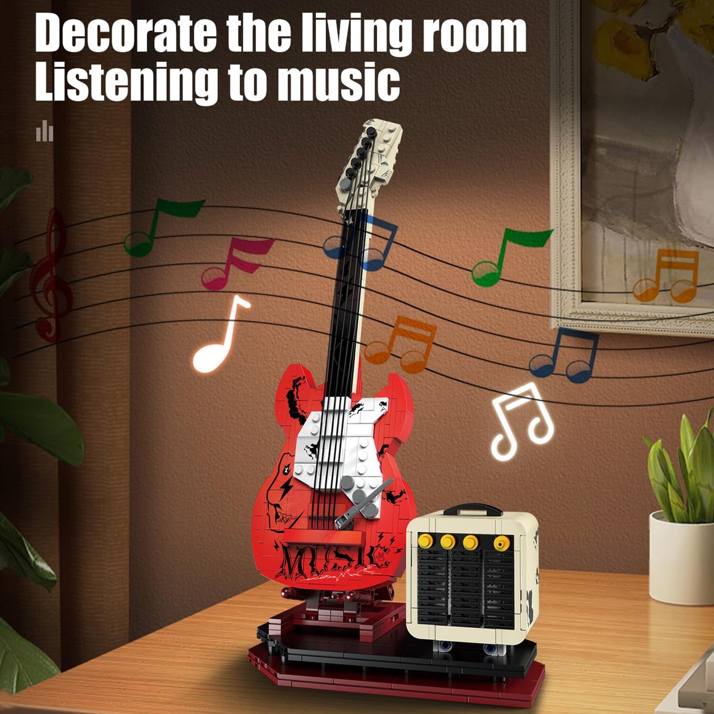 XYDongtong Guitar Music Interactive Building Set for Music Lovers, DIY Guitar Model Toy Compatible with Lego?Reverb Amplifier & Authentic Accessories