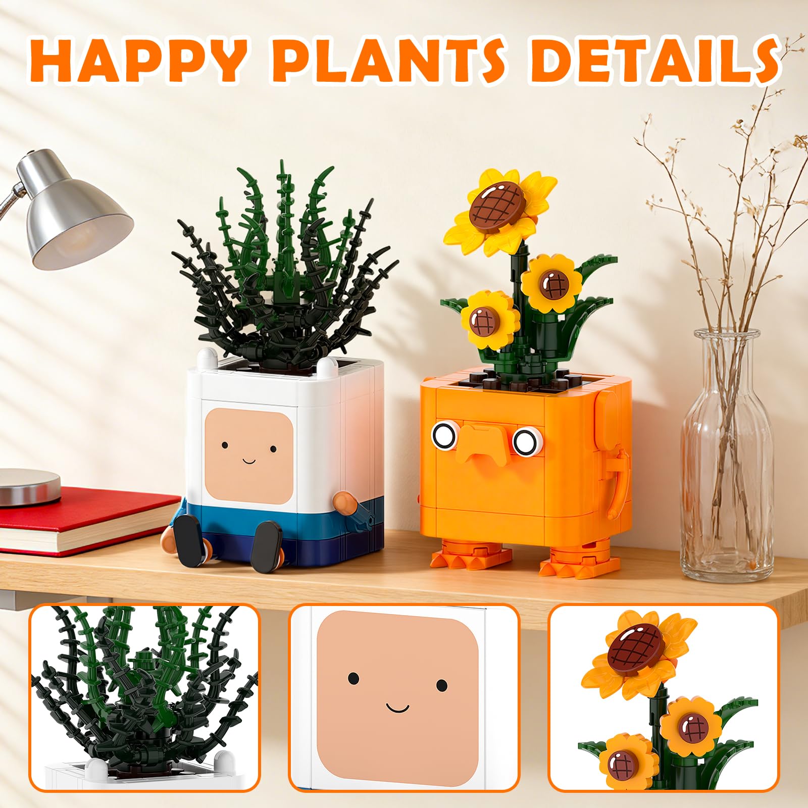 Happy Emotional Plants Botanical Building Blocks Set, Sunflower Plant Compatible with Lego Botanical Set, Succulents Desk Decor for Bedroom Office