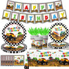 Dydamud Monster Truck Party Supplies,Monster Machine Happy Birthday Checkered Tableware Sets Include Monster Trucks Theme Party Paper Plate Napkins